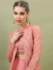 Women Peach & Gold Printed Crop Top with Palazzos And Jacket