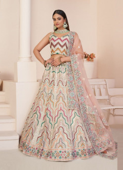 Multicolor Net Handwork Wedding-Wear Bridal Lehenga Choli