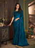 Sea Blue Chiffon Embroidered Party-Wear Boutique-Style Saree