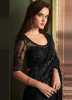 Black Silk Chiffon Embroidered Party-Wear Boutique-Style Saree