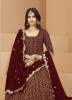 Maroon Georgette Embroidered Party-Wear Floor-Length Salwar Kameez
