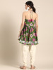 Women Green & Off-White Floral Printed Pure Cotton Kurti with Dhoti Pants