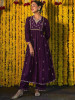 Purple Floral Embroidered Anarkali Kurat With Trousers & Dupatta