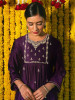 Purple Floral Embroidered Anarkali Kurat With Trousers & Dupatta