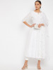 Women White Floral Embroidered Pleated Chikankari Pure Cotton Kurta with Trousers & With Dupatta