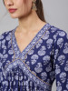 Navy Blue Floral Printed Empire Anarkali Kurta & Trousers With Dupatta