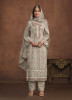 Light Gray Organza Thread-Work Ramadan Special Plus-Size Salwar Kameez