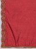 Women Red Embroidered Detail Liva Kurta with Trousers & Dupatta