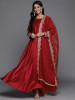 Women Red Embroidered Detail Liva Kurta with Trousers & Dupatta