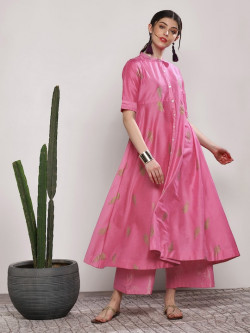 Women Pink Printed Kurta with Trousers