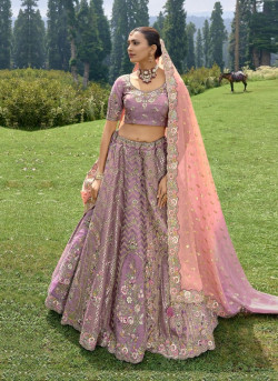 Mauve Pink Silk Handwork Wedding-Wear Bridal Lehenga Choli