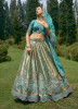 Sage Green & Teal Blue Silk Handwork Wedding-Wear Bridal Lehenga Choli