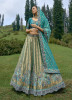 Sage Green & Teal Blue Silk Handwork Wedding-Wear Bridal Lehenga Choli