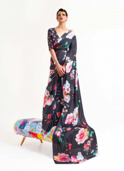 Multicolor Silk Digitally Printed Resort-Wear Vibrant Saree