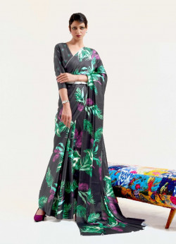 Black Silk Digitally Printed Resort-Wear Vibrant Saree