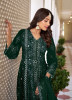 Dark Green Georgette Thread-Work Ramadan Special Front-Slit Salwar Kameez