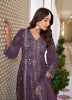 Dark Purple Georgette Thread-Work Ramadan Special Front-Slit Salwar Kameez