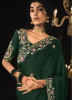 Green Organza Silk Thread-Work Party-Wear Embroidery Saree