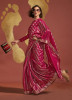 Wine Red Viscose Woven Handloom Saree For Traditional / Religious Occasions