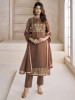 Women Brown Zari and Mukaish Embroidered Yoke Design Stright Kurta Set