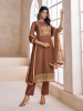 Women Brown Zari and Mukaish Embroidered Yoke Design Stright Kurta Set