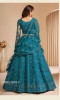 Sea Blue Net Embroidered Wedding-Wear Bridal Lehenga Choli With Can-Can