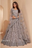 Silver Gray Net Embroidered Wedding-Wear Bridal Lehenga Choli With Can-Can