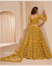 Mustard Yellow Net Embroidered Wedding-Wear Bridal Lehenga Choli With Can-Can