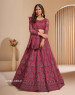 Wine Red Net Embroidered Wedding-Wear Bridal Lehenga Choli With Can-Can