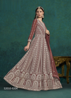 Brown Georgette Embroidered Party-Wear Floor-Length Salwar Kameez