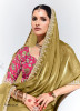 Olive Green Organza Digitally Printed Party-Wear Boutique-Style Saree