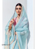 Light Blue Organza Digitally Printed Party-Wear Boutique-Style Saree